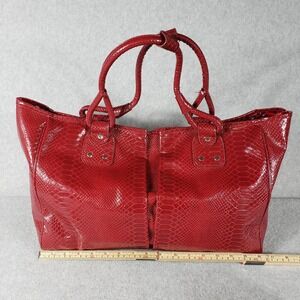VTG Elizabeth Arden Red Snake Embossed Faux Leather‎ Tote Shoulder Bag Huge Croc